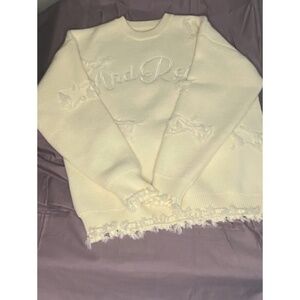Unisex Casual Loose Fit Knitted Sweater With Letter, Star, Distressed And Tassel